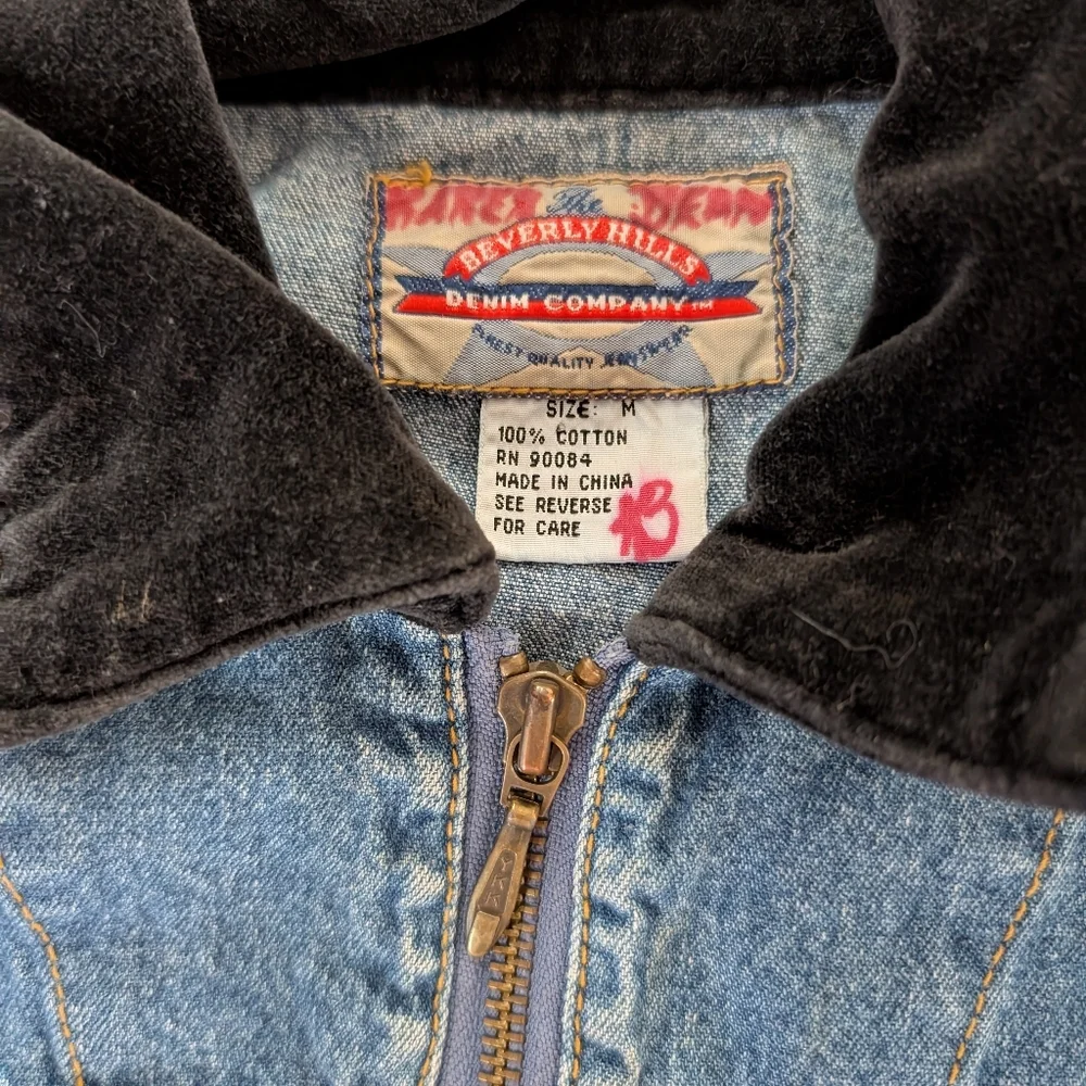 The Beverly Hills Denim Company - Vintage Denim Zip Up Vest With Velour Collar - Picture 2 of 7